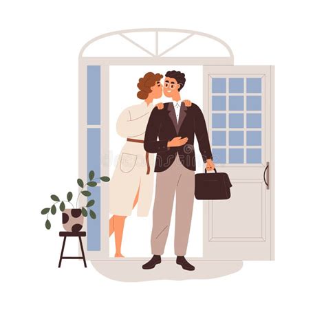Man Going To Work Wife Kissing Husband Office Worker Seeing Off At