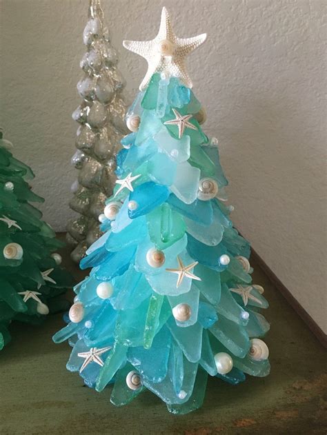 Pin By Carol Bearden On Christmas Glass Christmas Tree Sea Glass Crafts Coastal Christmas Tree