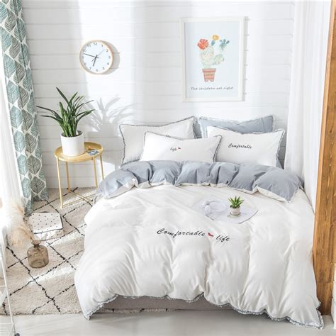 Shop for bedding sets with bed sheets, comforters & covers from top brands spaces, bombay dyeing, raymond home, etc. 100%Cotton White Grey Cute Girls Bedding Sets Soft ...