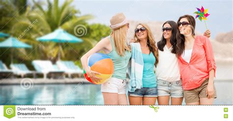 Smiling Girls In Shades Having Fun On The Beach Stock Photo Image Of Chill Entertainment