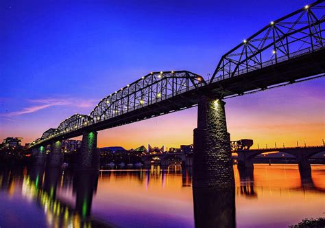 Sunset Over Chattanooga Walnut Street Bridge Photograph By James