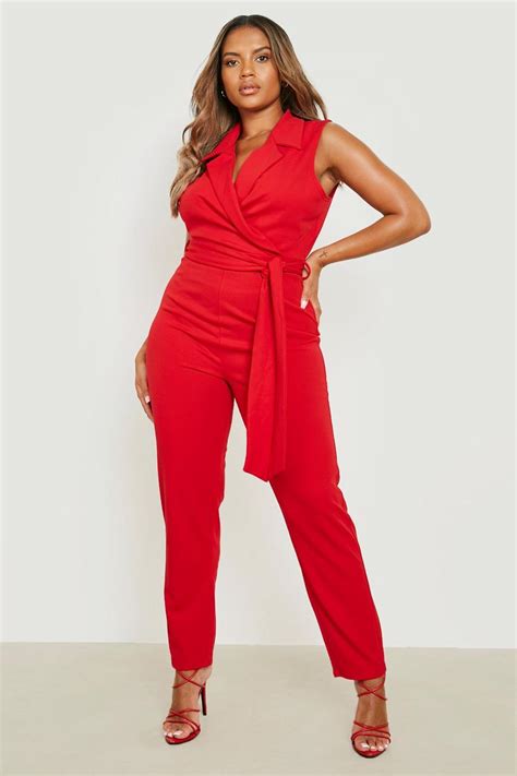 Womens Plus Tailored Belted Jumpsuit Boohoo Uk
