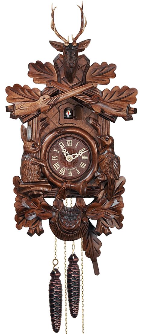 Cuckoo Clock 8 Day Hunting Style With Rabbit And Bird Engstler
