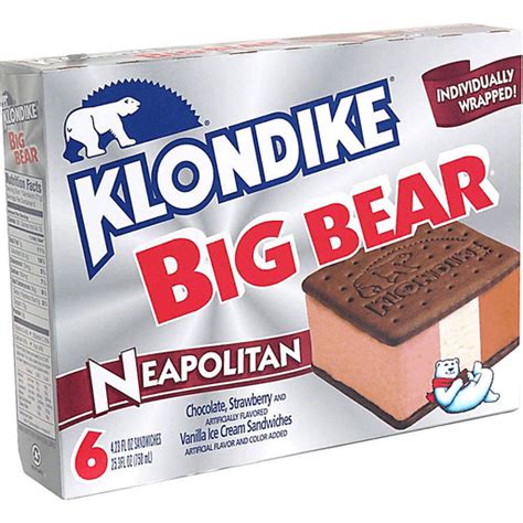 Klondike Big Bear Ice Cream Sandwiches Neapolitan Ice Cream Treats