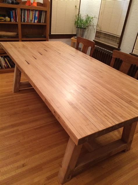 Table has a diameter of 48 (approx) and will fold flat. Ana White | farmhouse table with bowling alley top - DIY ...