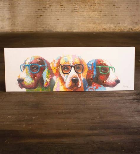 Three Dogs Wearing Glasses Are Shown On A White Card That Has Been