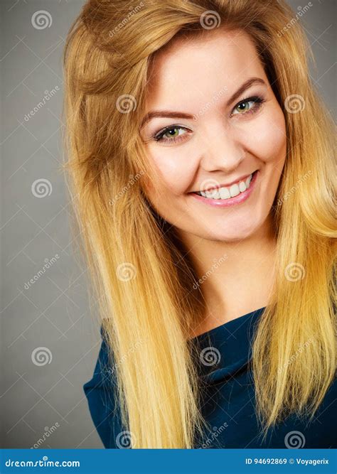 Portrait Of Happy Blonde Woman Smiling With Joy Stock Image Image Of