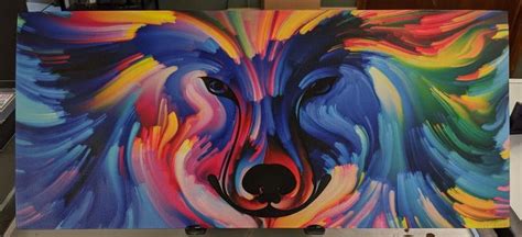 Colorful Abstract Wolf Painting Birchwood 8x18 Print By