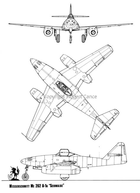 Messerschmitt Me 262 Plan Drawing Vintage Aircraft Aircraft Design