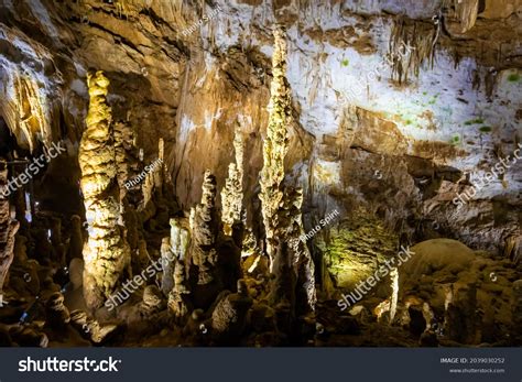 Colorful Underground Prometheus Cave Formations Illuminated Stock Photo