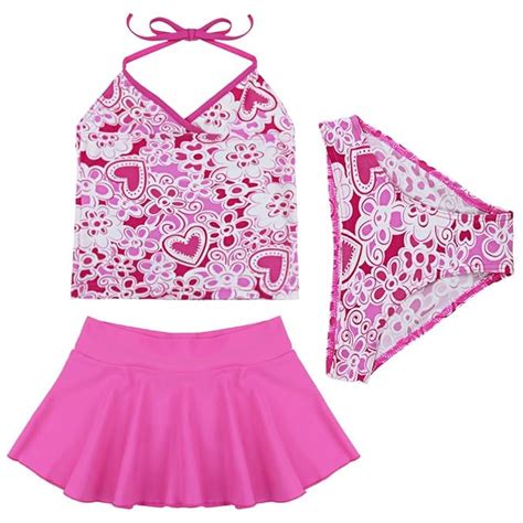 Chictry Kids Girls 3pcs Tankini Sets Floral Halter Top Swimwear