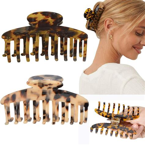 2pcs big claw hair clips 3 8 inch tortoise banana hair clips for women girls thin hair french