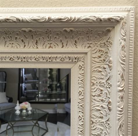 West Frames Elegance Ornate Embossed Antique White Wood Framed Floor Mirror