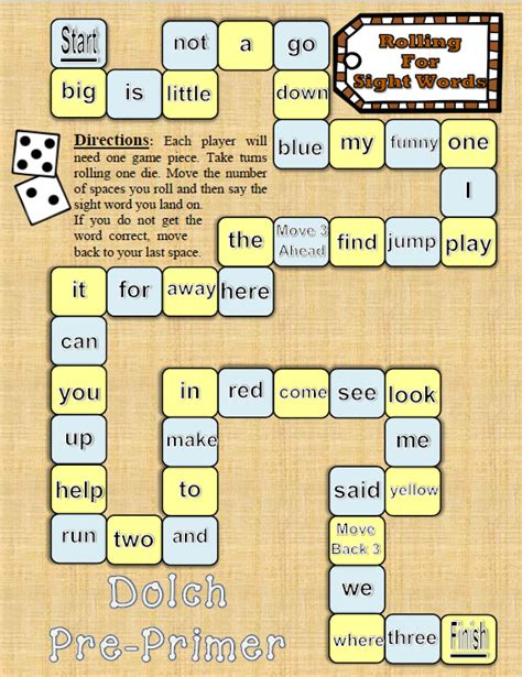 Sight Word Board Game Dolch Pre Primer Made By Teachers