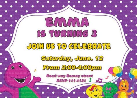 Barney Party Birthday Invitation By Jonyba On Etsy 490 Barney