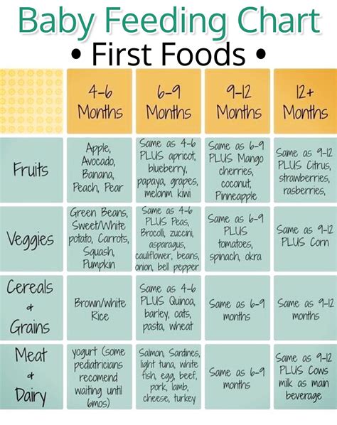 Baby Feeding Chart For First Baby Foods Helpful Chart For Babys First