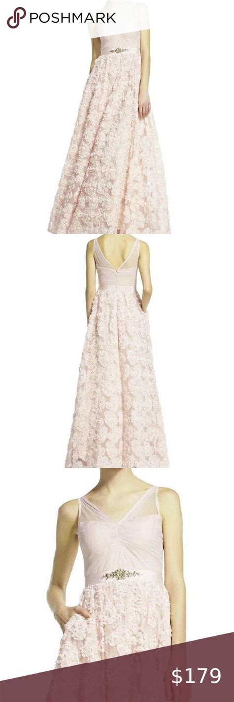 Adrianna Papell Floral Embroidered Illusions Gown Lace Long Gown