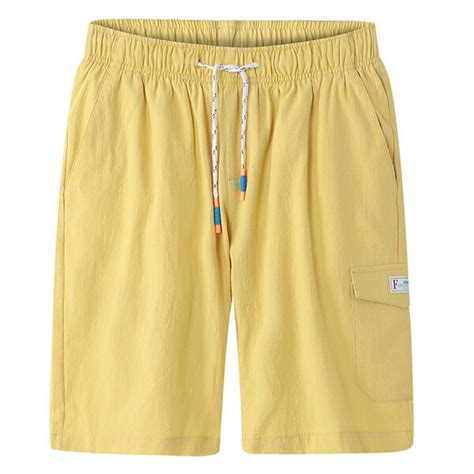 Mens Cotton Elastic Waist Drawstring Solid Color Casual Beach Shorts