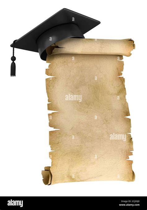 Graduación Cap En La Parte Superior De Pergamino Viejo Certificado O