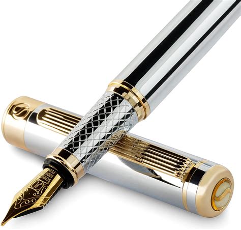 Scriveiner Silver Chrome Fountain Pen Stunning Luxury Pen With 24k