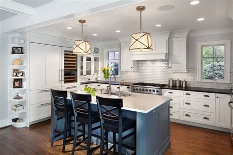 White cabinets with a walnut kitchen island. grey cabinets blue island | blue kitchen island drum ...