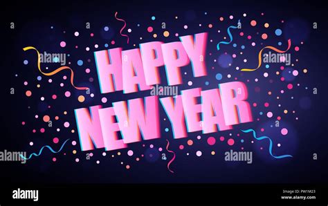 Happy New Year Overlapping Lettering With Colorful Round Confetti Over