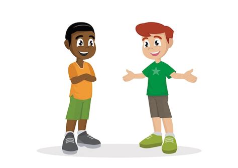 Two Boy Kids Talking Vector Premium Download