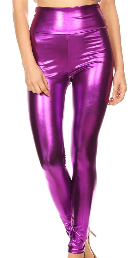 Sakkas Sakkas Shiny Liquid Metallic High Waist Stretch Leggings Made In Usa Purple Small