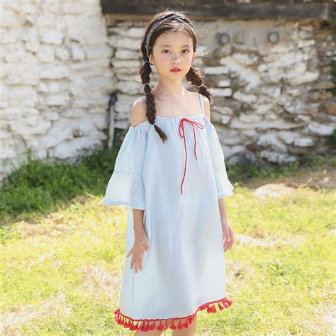 Little Girls Off Shoulder Dress Summer Toddler Girls Beach Dress