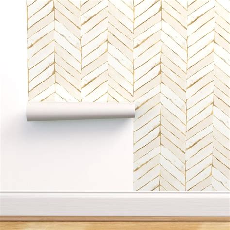 Chevron Wallpaper Chevron Cream Gold By Crystal Walen Etsy Chevron