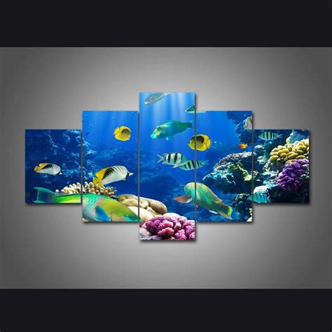 Tropical Sea Fish Coral Reef Ocean 5 Panel Canvas Art Wall Decor