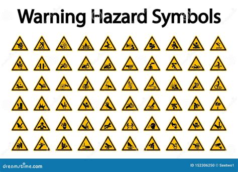 Triangular Warning Hazard Symbols Labels On White Background Stock