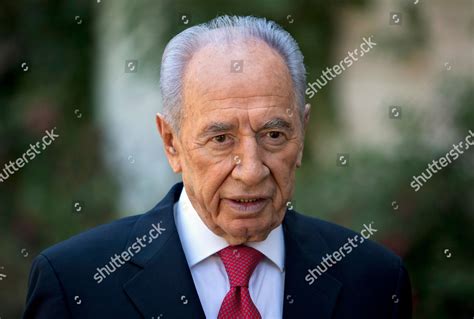 Israels President Shimon Peres Speaking Journalists Editorial Stock