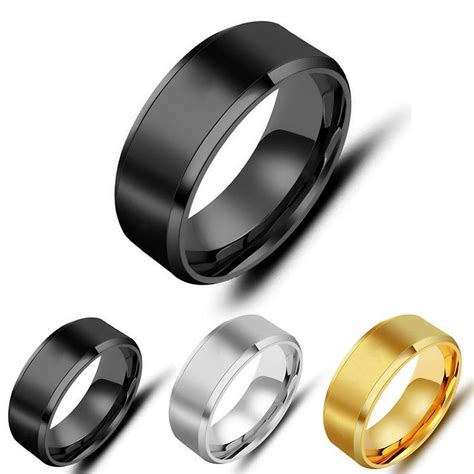 Ring Wide 8mm Simple Scorpion Logo Black Stainless Steel Mens Ring