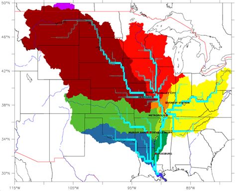 Map Of The Mississippi River Sub Basins Contour Of The Rivers As