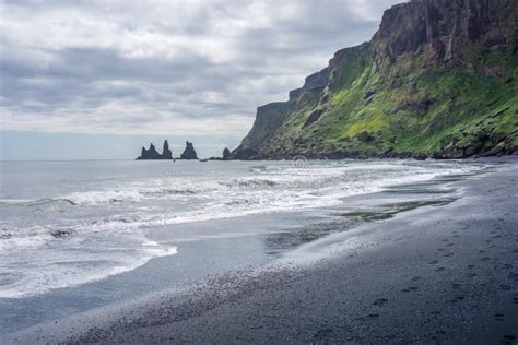 Reynisfjara Beach And Reynisdrangar Stacks Iceland Stock Image Image