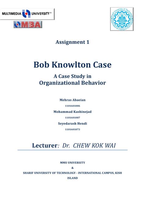 Bob Knowlton Case Study Assignment 1 Bob Knowlton Case A Case Study
