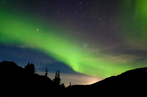 Moon Rise Hills Northern Lights Aurora Borealis Stock Photo Image Of
