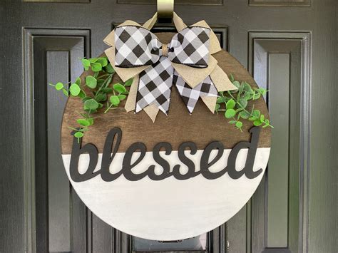 Blessed Sign Front Door Decor Wooden Door Hanger 3d Etsy