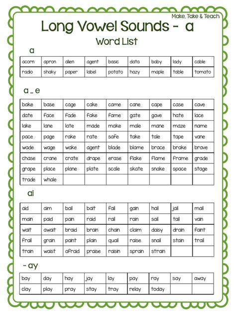 6 Long Vowel Sounds Word Lists Nature