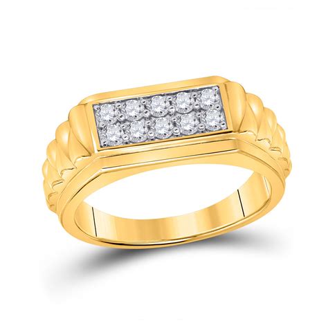 10kt Yellow Gold Mens Round Diamond Ribbed Flat Top Band Ring 12 Cttw