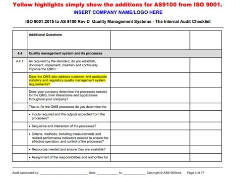 As9100 Rev D Internal Audit Checklist As9100 Store