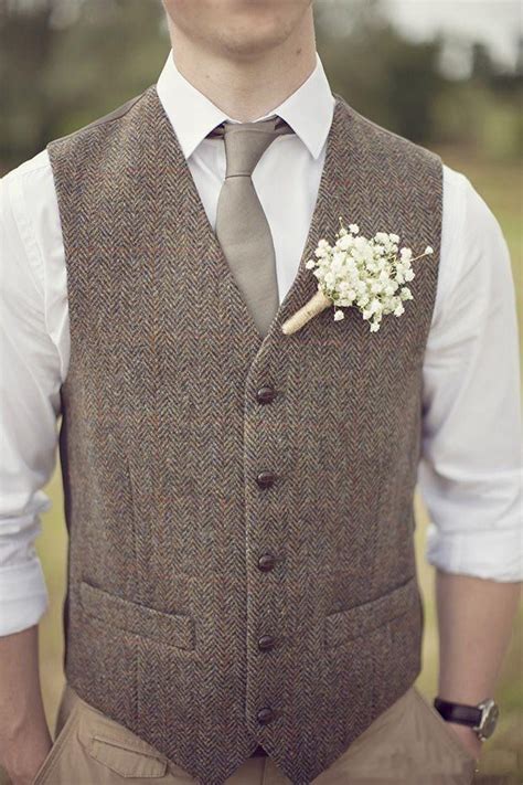 Cheap Groom Vests Farm Wedding Wool Herringbone Tweed Vests Custom Made