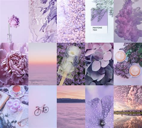 Wall Collage Kit Digital 60pcs Pastel Purple Aesthetic Pictures Photo