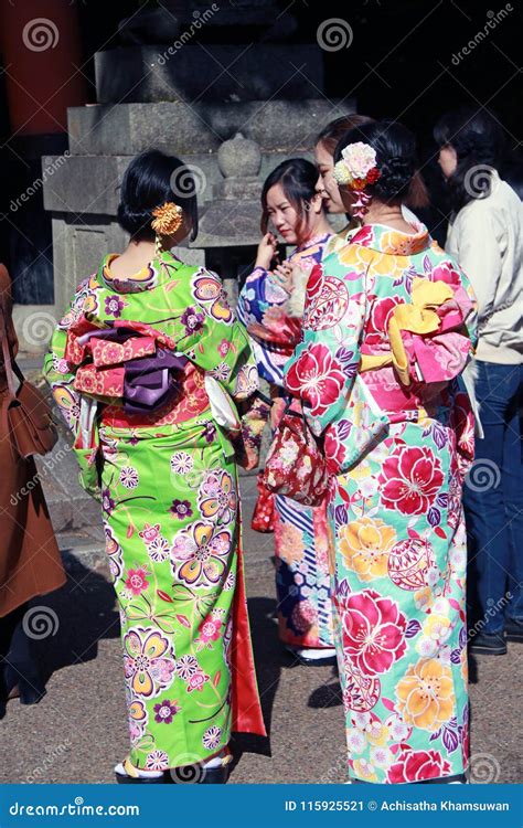 Behind Of Three Japanese Woman In Kimono Dress At Fushimi Inari Shrine