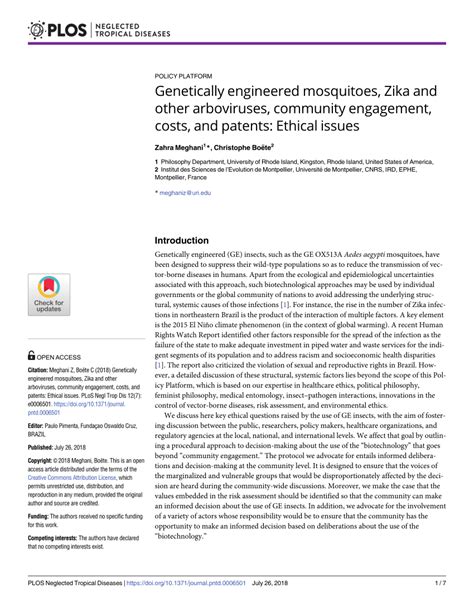 PDF Genetically Engineered Mosquitoes Zika And Other Arboviruses Community Engagement Costs