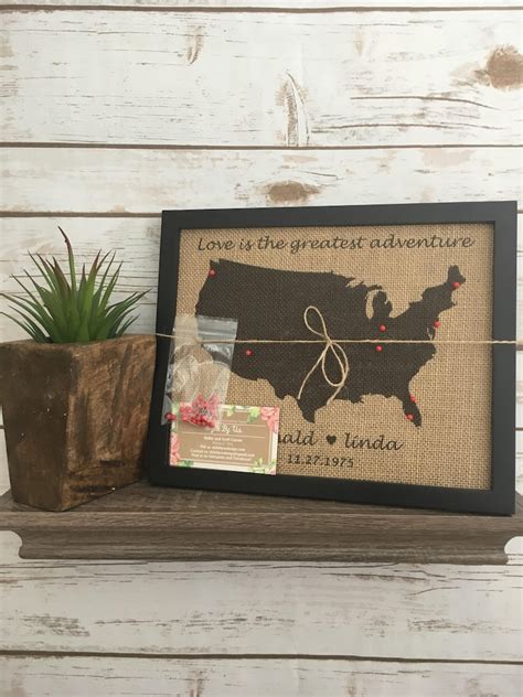 8x10 Framed Burlap Push Pin Travel Map Of United States Etsy
