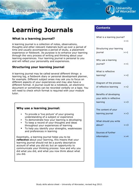 Learning Journals University Of Worcester