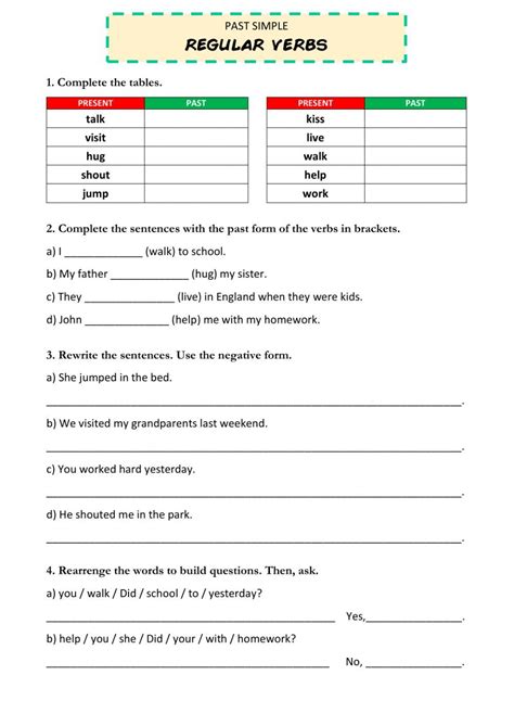The Worksheet For Regular And Regular Verbs Is Shown In Red Green And White