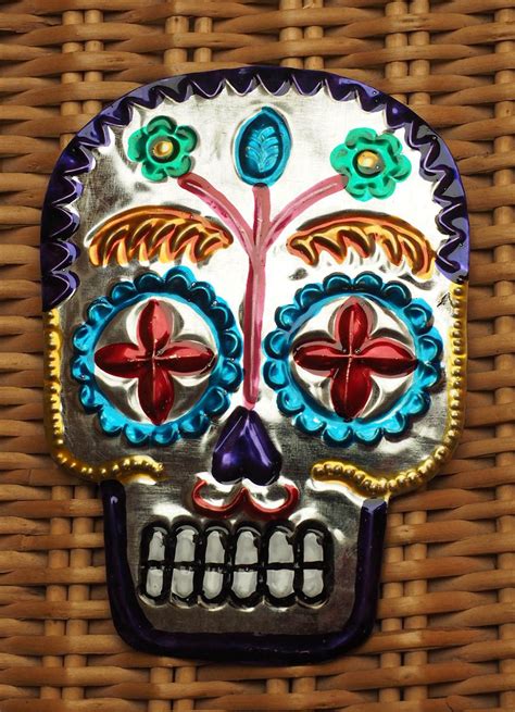 Mexican Folk Art Decoration Tin Skull Day Of The Dead Tin Art